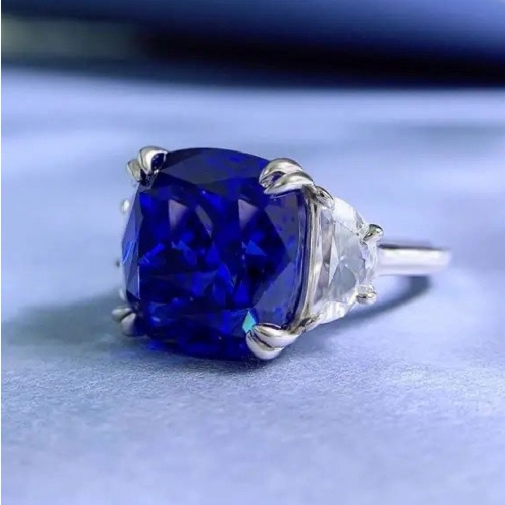 925 Solid Sterling Silver Blue Created Sapphire E… - image 3